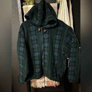 Vintage LL Bean Women’s Plaid Full Zip Fleece Hoodie USA made Large/Xl
